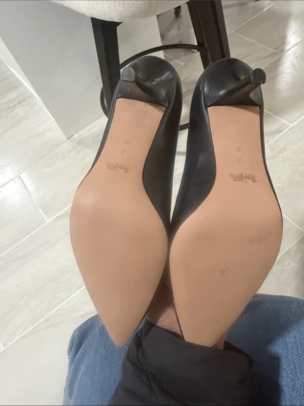 Coach Black Leather heels with Gold Chain Accent - Picture 4 of 4